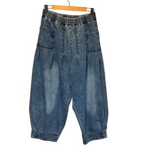 High-Rise Wide-Leg Denim Cargo Jeans - Blue